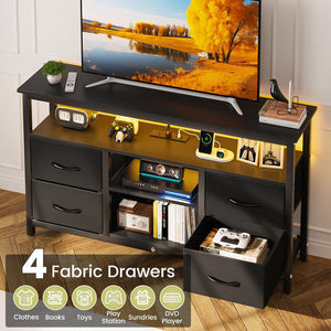 Black TV Stand with LED Lights and Power Outlets for 55 Inch TVs