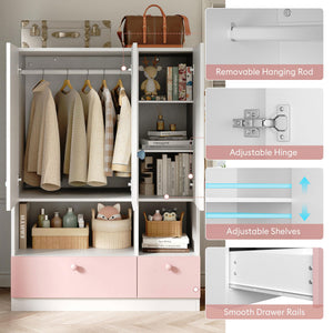 White 3-Door Wardrobe Armoire with Hanging Rod, Shelves & Drawers