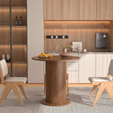 59 inch Round Dining Table for 6, Modern Farmhouse Kitchen Table, Circle Dining Tables with Wood Strip Base for Kitchen Living Room (Big Adjustable Walnut)
