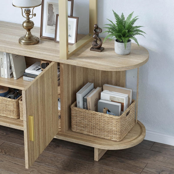 Arched Cabinet Bookshelf with Sliding Tambour Doors