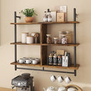 3-Tier Wall Mounted Floating Pipe Shelf with Hooks