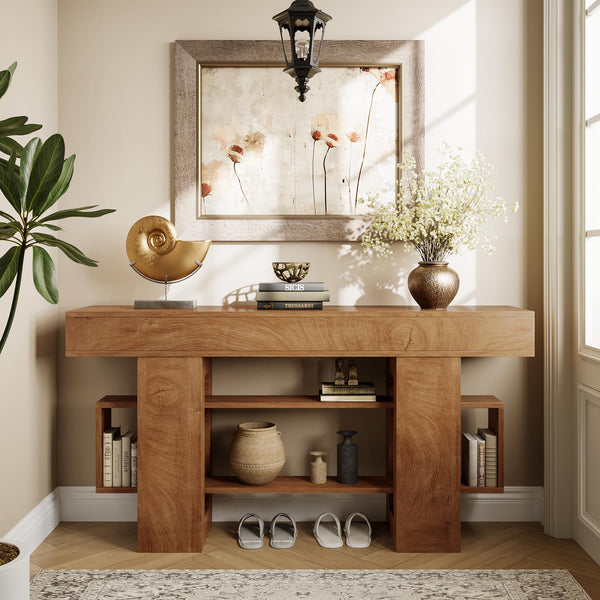 63" Farmhouse Console Table with Storage Shelf