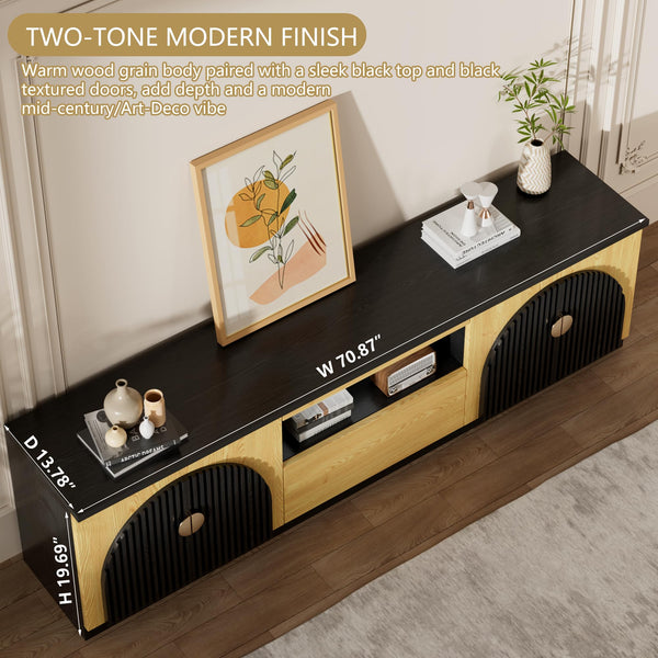 71 Inch Fluted TV Stand with Arched Doors & Storage