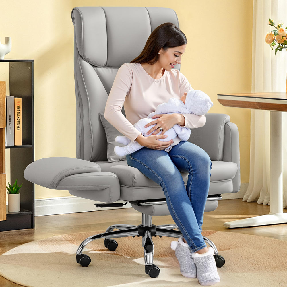 Wide Reclining Office Chair 400 lbs – Reversible Armrest, Lumbar Support & Footrest