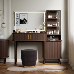 51" Fluted Makeup Vanity Desk with Mirror & Lights