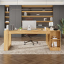 L-Shaped Executive Desk with Drawers, File Cabinet & Power Outlet – Walnut