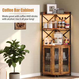 5-Tier Corner Bar Cabinet with LED Lights