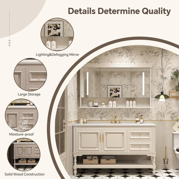 Bathroom Vanity with Sink, Smart Mirror & Open Shelves