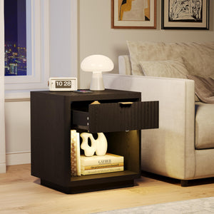 Nightstand Set of 2 with Charger Station and LED Sensor Light — Large Modern Fluted Night Stand
