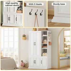 Wooden Wardrobe Closet with 5 Doors, 4 Shelves & Hanging Rod