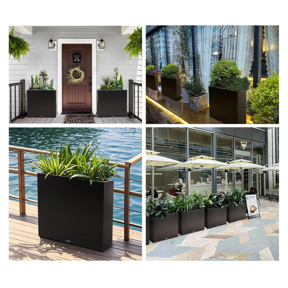 Metal Rectangular Planter Box — Tall Outdoor Flower Pot with Drainage