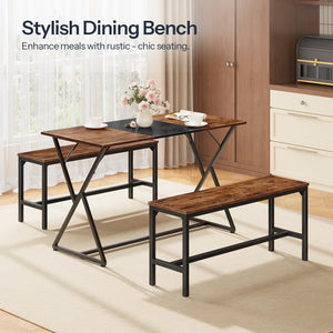 Industrial Dining Bench Set of 2 — Rustic Brown & Black