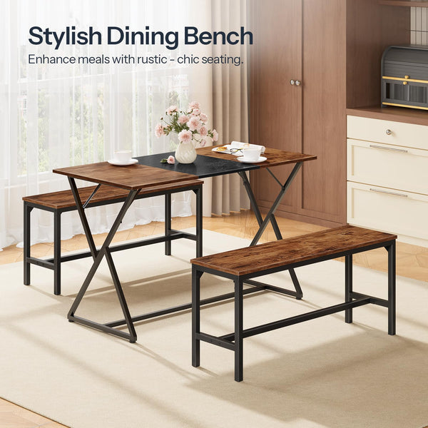 Industrial Dining Bench Set of 2 — Rustic Brown & Black