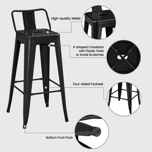 Metal Counter Height Bar Stools Set of 4 with Backrest and Footrest