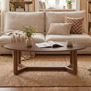 Oval Coffee Table – Low Profile Wood Accent Table