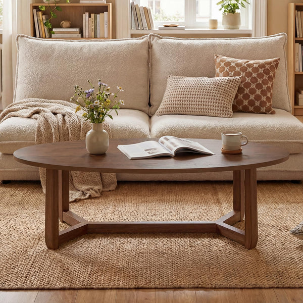 Oval Coffee Table – Low Profile Wood Accent Table