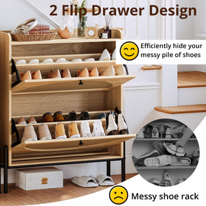 Rattan Shoe Cabinet with Flip Drawers