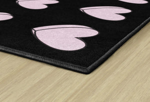 Educational Area Rug for Kids Classroom & Playroom — Hearts on Black