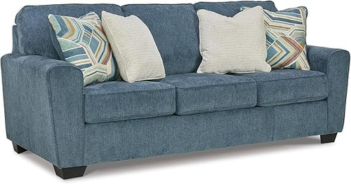 Blue Crosshatch Casual Sofa with Accent Pillows