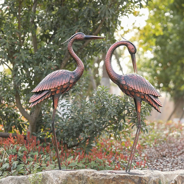 Metal Crane Garden Statues – Outdoor Heron Sculptures, Set of 2