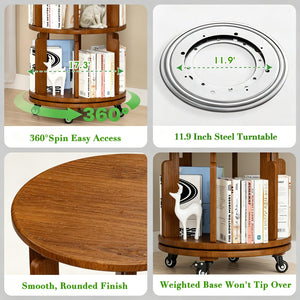 6-Tier 360° Rotating Bookshelf with Wheels