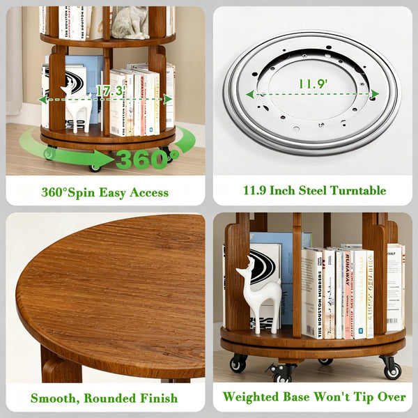 6-Tier 360° Rotating Bookshelf with Wheels