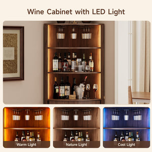 Corner Bar Cabinet with LED Lights & Sliding Door