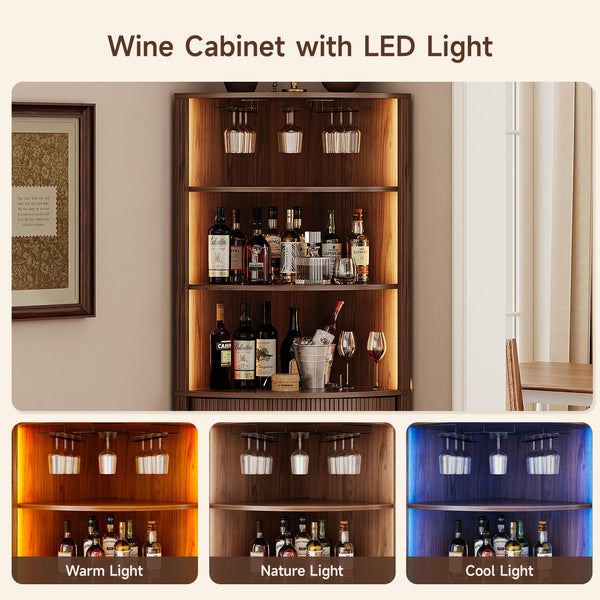 Corner Bar Cabinet with LED Lights & Sliding Door