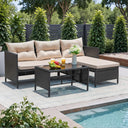 3-Piece Outdoor Wicker Rattan Sectional Sofa Set with Coffee Table