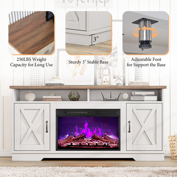 63" Farmhouse TV Stand with 26" Electric Fireplace