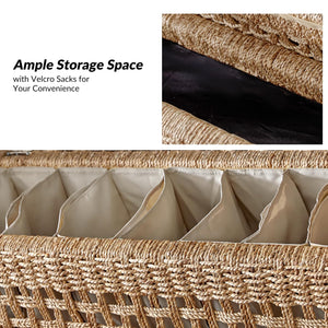 Water Hyacinth Storage Bench with Armrests & Pillows