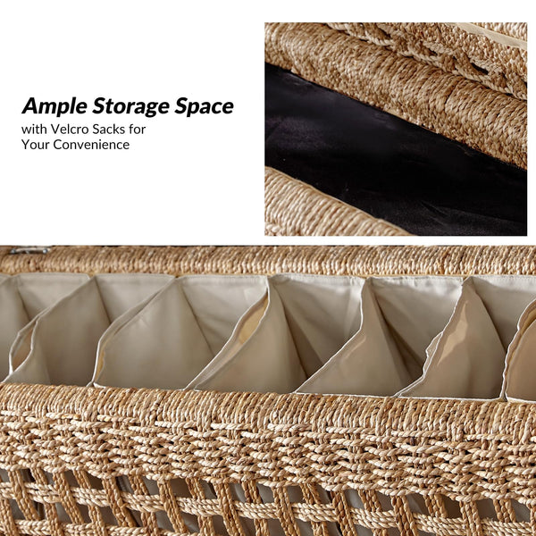 Water Hyacinth Storage Bench with Armrests & Pillows