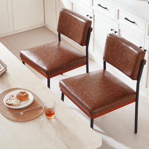 Upholstered Faux Leather Dining Chairs with Metal Legs