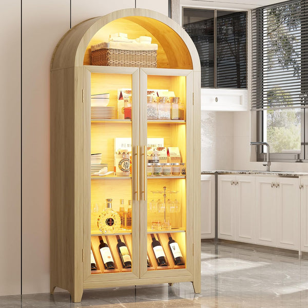 71" Arched Display Cabinet with LED Light & Glass Doors