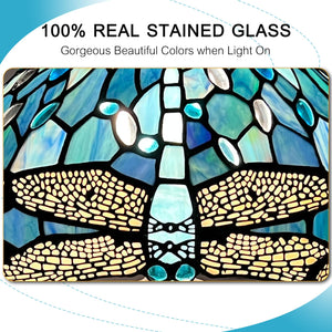 Dragonfly Tiffany Stained Glass Table Lamp 12"W x 19"H