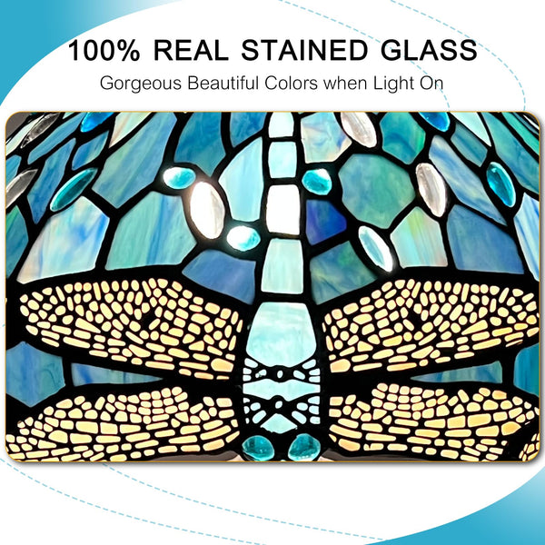 Dragonfly Tiffany Stained Glass Table Lamp 12"W x 19"H