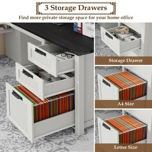 L-Shaped Executive Desk with Drawers, Power Outlets & Storage Shelf