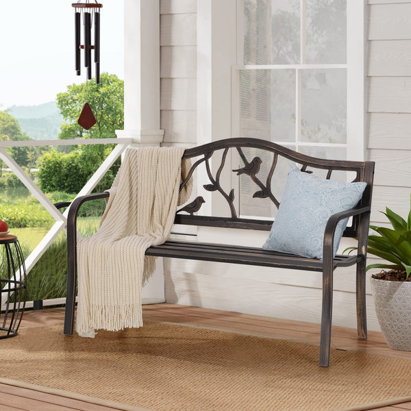 Cast Iron Outdoor Garden Bench with Backrest and Armrests