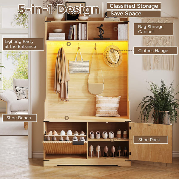Farmhouse Hall Tree with Bench & Shoe Storage