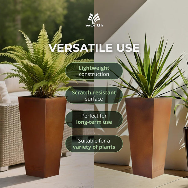 28" Tall Metal Planters Set of 2 – Tapered Steel Flower Pots with Drainage & Air Vents