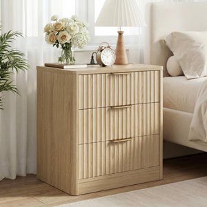 Fluted Nightstand Set of 2 with Charging Station & 3 Drawers
