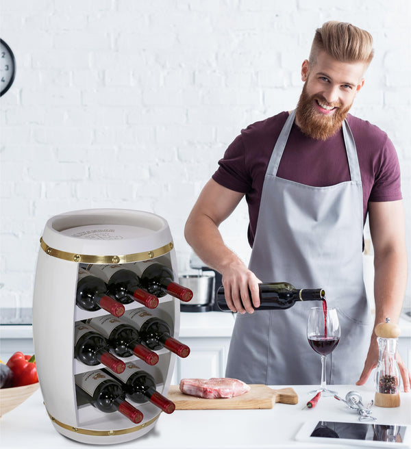 Barrel Wine Rack – 8-Bottle Wooden Freestanding Holder