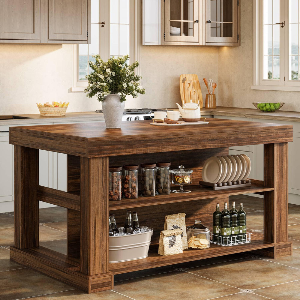 Kitchen Island with Seating and 3-Tier Storage Shelves