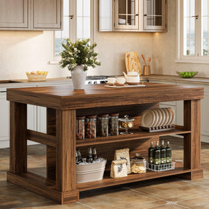 Kitchen Island with Seating and 3-Tier Storage Shelves