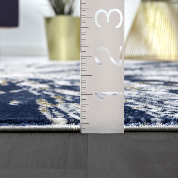 Abstract Grey Blue Washable Area Rug