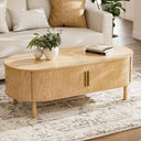Oval Coffee Table with Sliding Door Cabinets