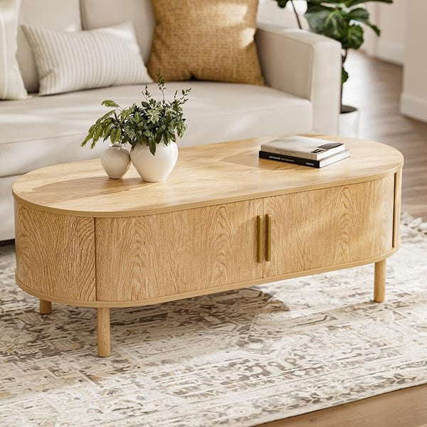 Round Coffee Table with Sliding Doors