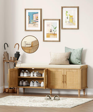Rattan Shoe Storage Bench with Cushion