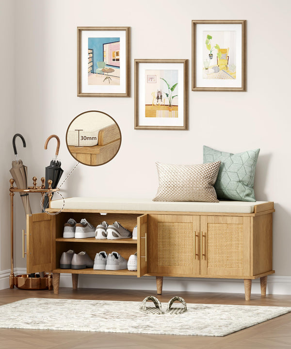 Rattan Shoe Storage Bench with Cushion