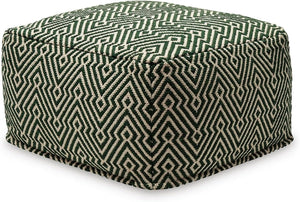 Handwoven Geometric Pouf Ottoman – Orange & White